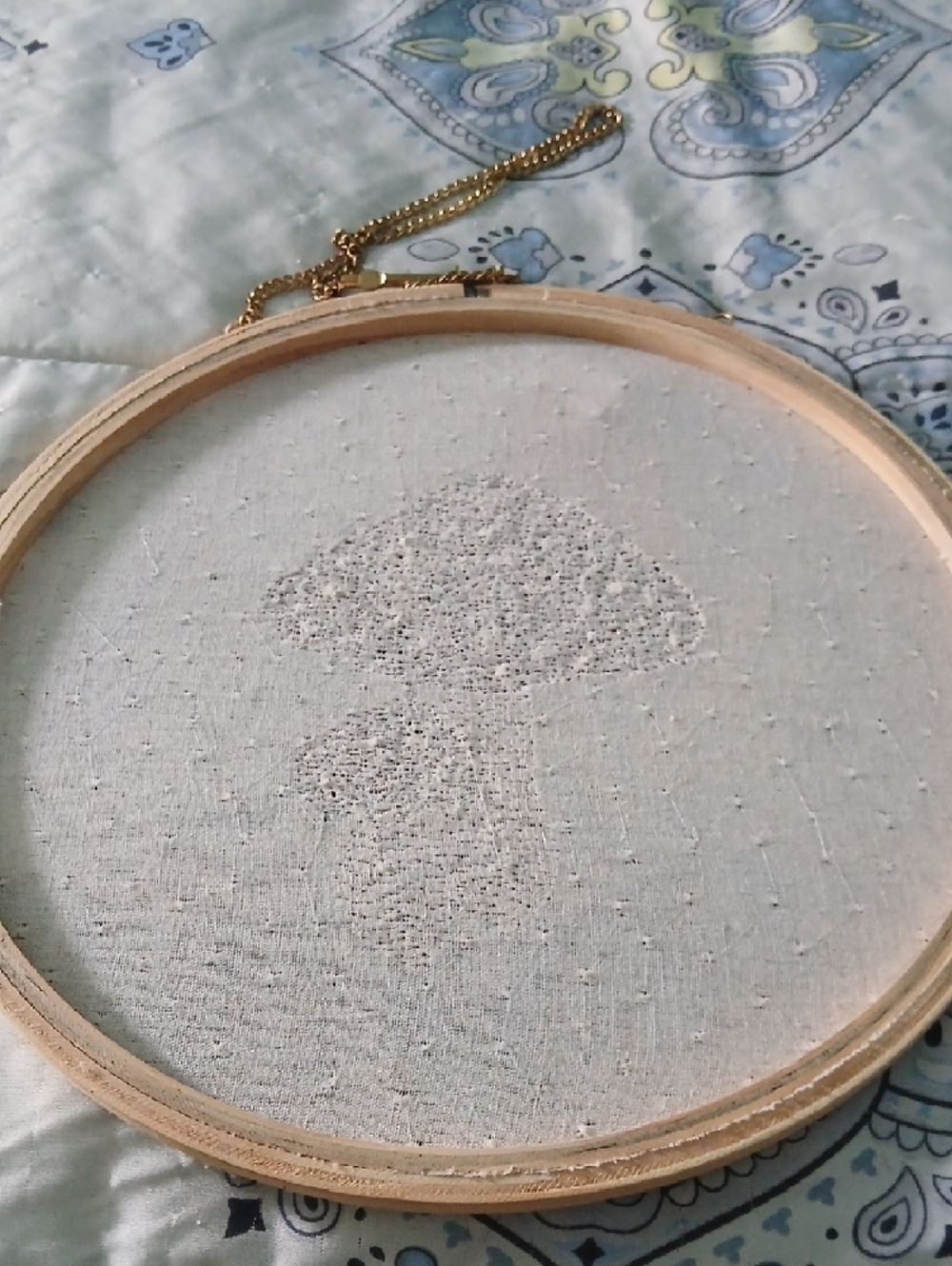Embroidered Beaded Mushroom Hoop Wall Art - Red & Gold - Picture 5 of 6